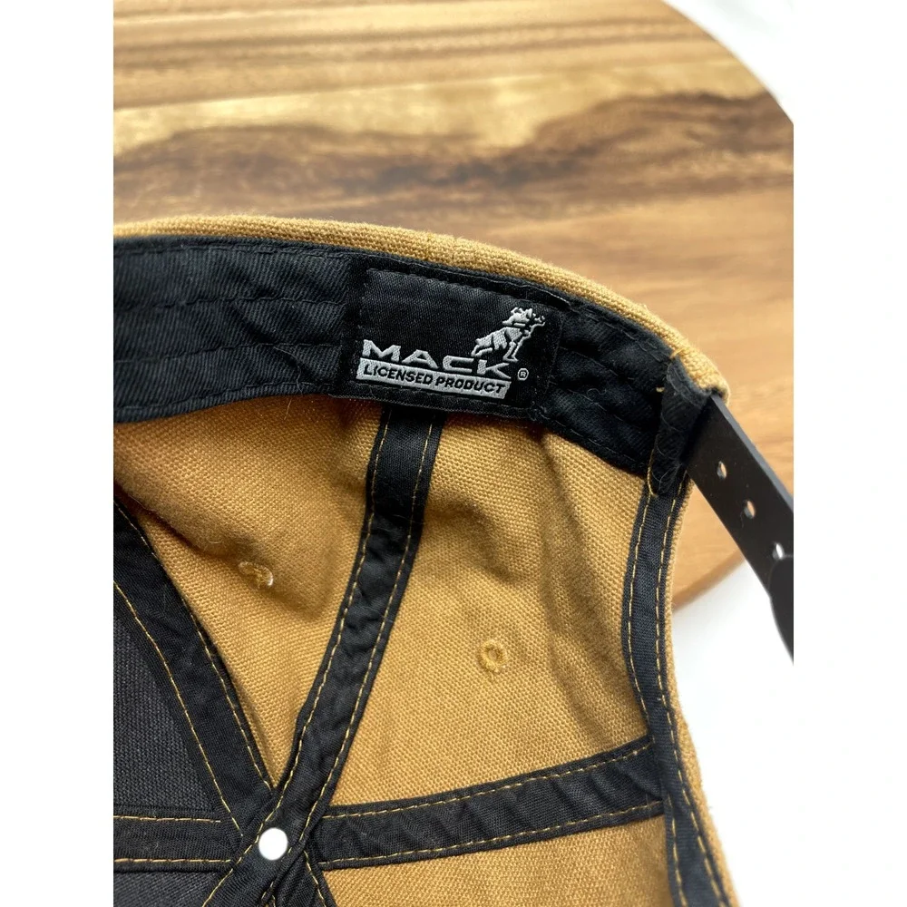 Mack Truck Bulldog Hat Cap  Logo Khaki Gold Brown Vintage Mens‎ Snapback Cap Hat